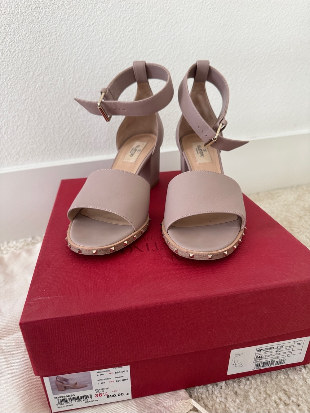Valentino Garavani Dusty Pink Stud-Trim Ankle-Strap Heels